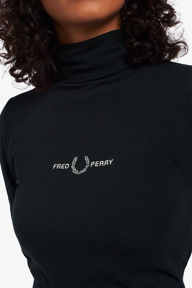 Black Fred Perry Branded Roll Neck Women's T Shirts | PH 2029BEXC